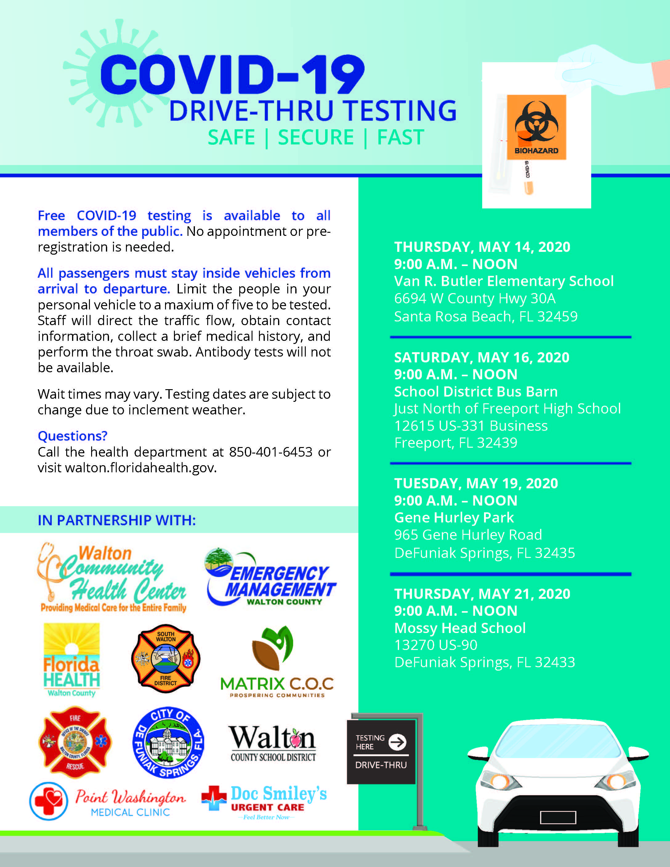 Covid-19 Drive-thru Testing Florida Department Of Health In Walton
