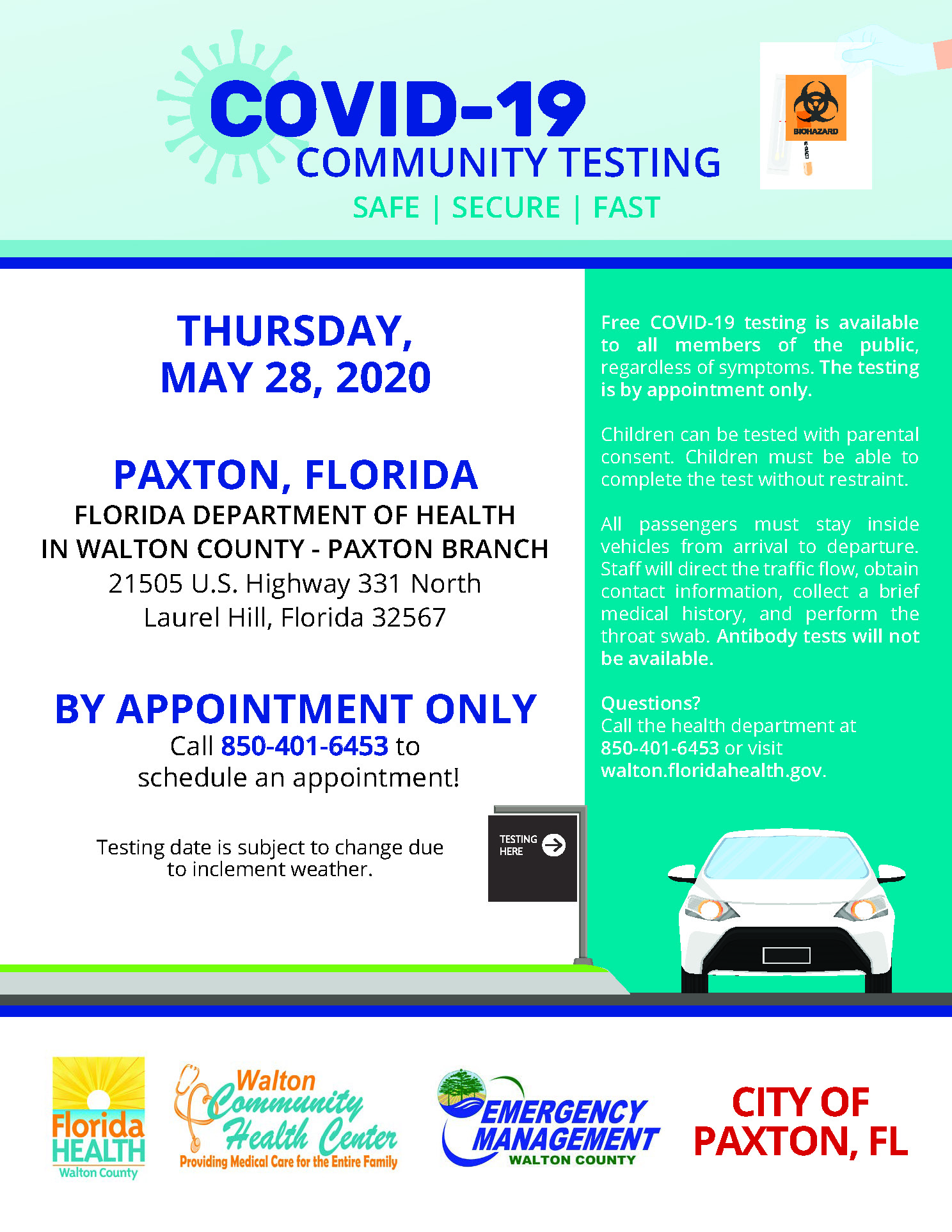 Covid-19 Community Testing Paxton Florida Department Of Health In Walton